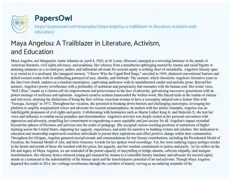 Maya Angelou: A Trailblazer in Literature, Activism, and Education - Free Essay Example - 524 ...