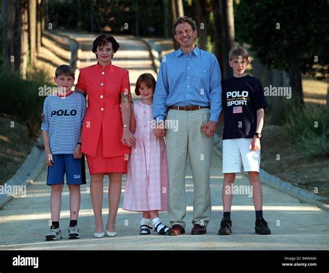 Tony Blair and wife Cherie and family on holiday Italy 1997 where they are staying at a Tuscany ...