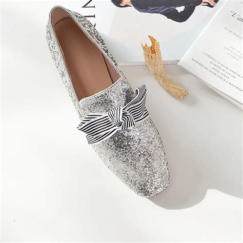 Chaussures femme flat shoes women loafers Sequin Silver bling bling ...