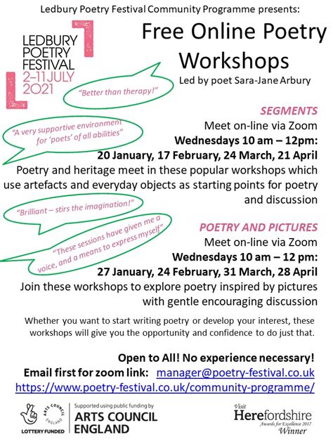 Community Poetry Workshops – 2021 dates! – Ledbury Poetry Festival