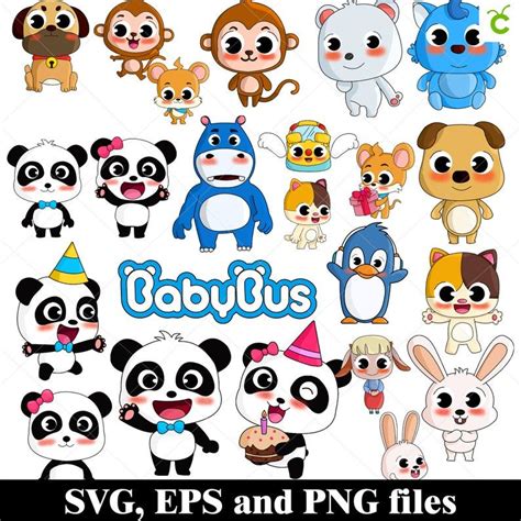 cartoon pandas and other animals are grouped together in this clip art ...