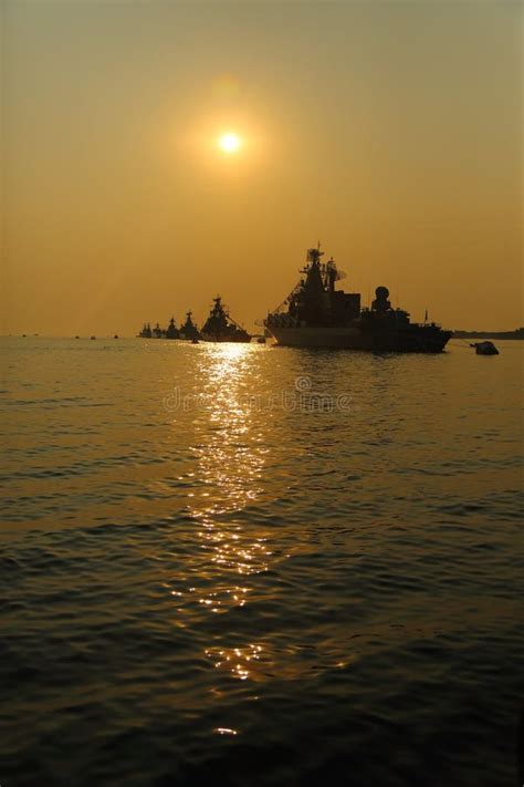 Silhouettes of Warships at Sunset Stock Image - Image of dawn, evening: 75307731