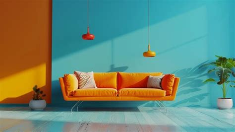 Premium Photo | Illustration of sofa hovering in vibrant color living room interior design ...