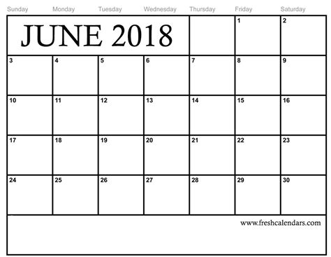 June 2018 Printable Calendar - Printable Word Searches