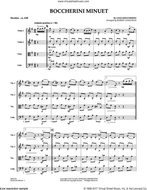 Longfield - Boccherini Minuet sheet music (complete collection) for orchestra (Strings)