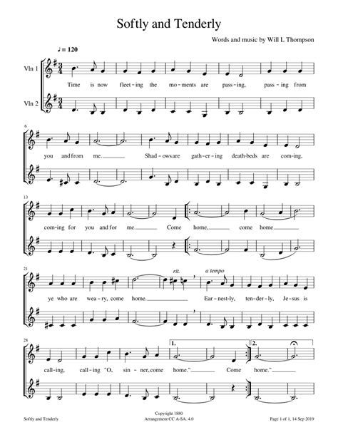 Softly and Tenderly sheet music for Violin download free in PDF or MIDI