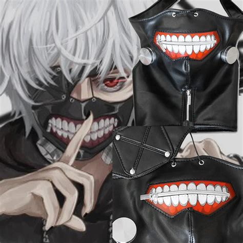 Tokyo Ghoul Cosplay Mask Kaneki Ken Black Mask Adjustable Zipper Headpiece Halloween Cosplay ...