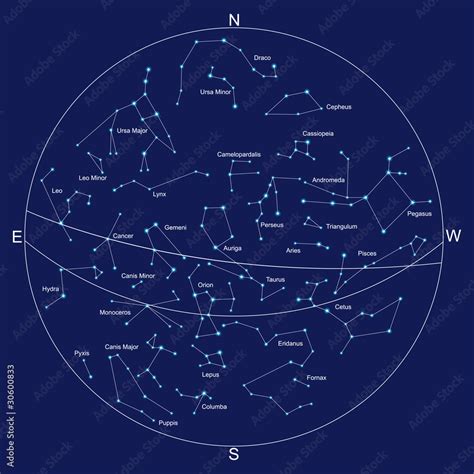 sky map and constellations with titles, vector Stock Vector | Adobe Stock