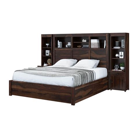 El Centro Solid Wood Storage Platform Bed Frame w Bookcase Headboard Wood Bed Design, Bookcase ...