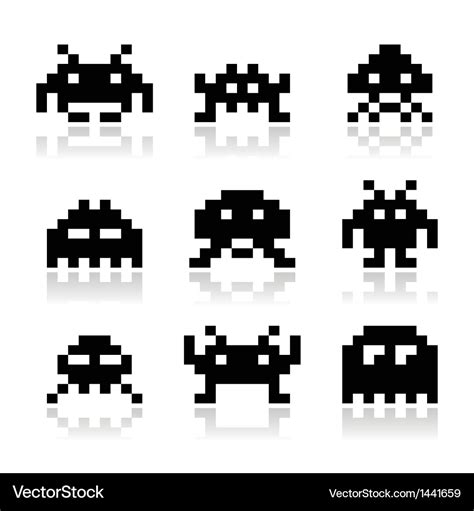 Space invaders 8bit aliens icons set Royalty Free Vector