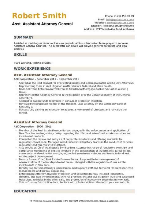 Assistant Attorney General Resume Samples | QwikResume