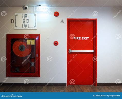 Fire Door Handle Of Fire Exit For Emergency Evacuation.Hand Is Push The ...