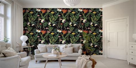 Buy Botanical Vintage Floral Black Wallpaper | Happywall