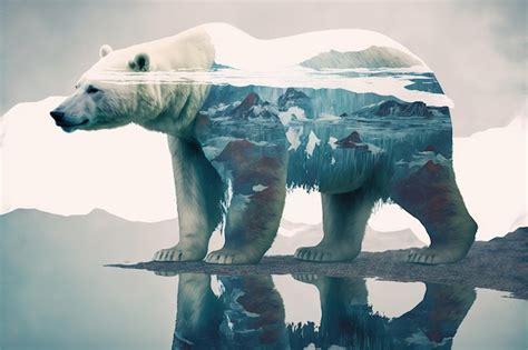 Premium Photo | Polar bear suffer from climate change in double exposure