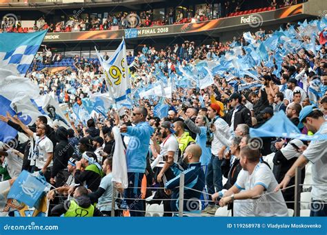 LYON, FRANCE - 16 May, 2018: Olympic Marseille Fans in the Stand Editorial Stock Photo - Image ...