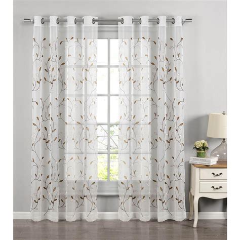 Window Elements Sheer Wavy Leaves Embroidered Sheer Chocolate Grommet ...