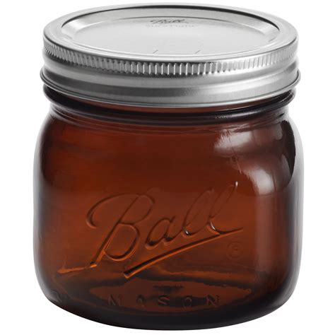 Ball 1440069045 16 oz. Pint Elite Amber Wide Mouth Glass Canning Jar with Silver Metal Lid and ...