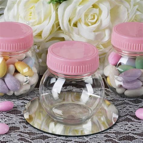 6 OZ Wholesale Plastic Clear Containers Candy Beverage Favor Jar With Pink Cap - 12 PCS ...