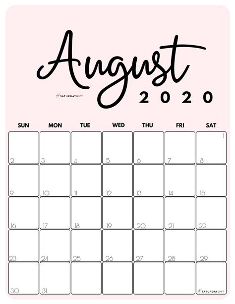 August 2023 Calendar Printable Cute