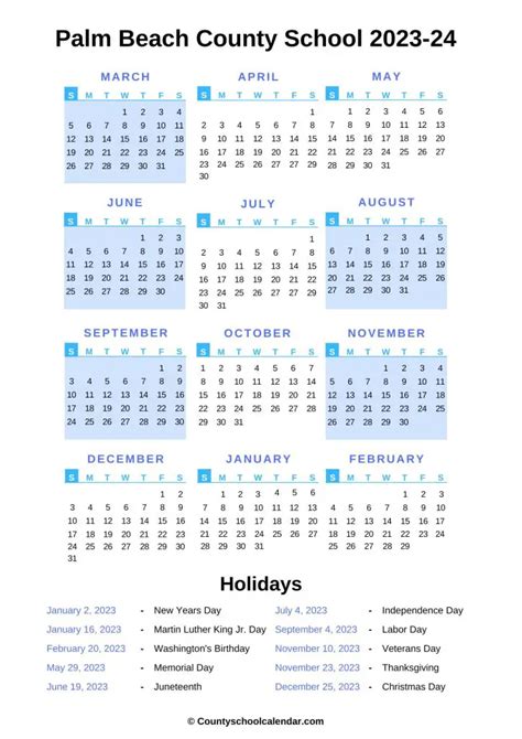 Palm Beach County School Calendar (2022-2023) with Holidays