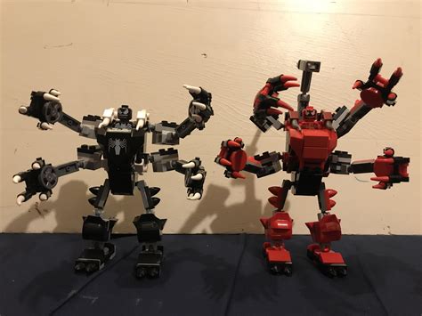 Venom mech from set 76150 next to custom carnage mech I made. : r/lego