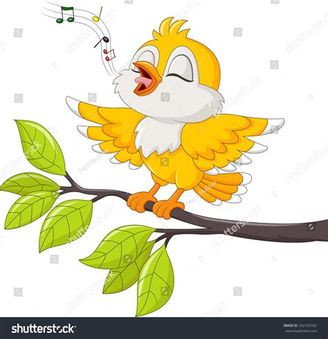 Cute Yellow Bird Singing Stock Vector (Royalty Free) 342152102 | Shutterstock