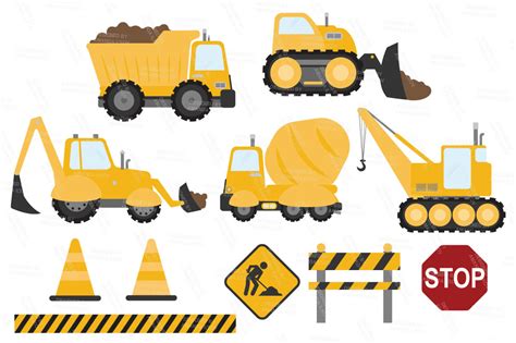 Sunshine Vector Construction Trucks Clipart By Amanda Ilkov | TheHungryJPEG