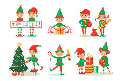 Christmas cartoon set with elves and Santa Clause By Nesterova's shop | TheHungryJPEG