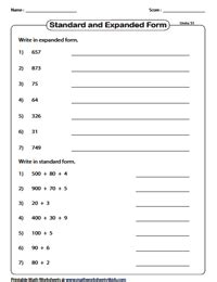 Standard and Expanded Form Worksheets