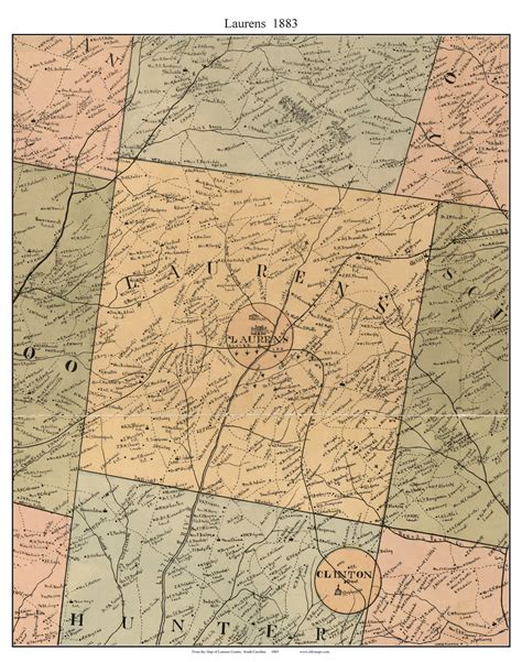 Laurens, South Carolina 1883 Old Town Map Custom Print - Laurens Co ...