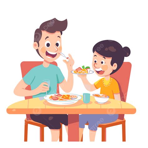 Makan Malam Clipart Kartun Pasangan Makan Siang Bersama Di Meja Vektor, Makan Malam, Clipart ...