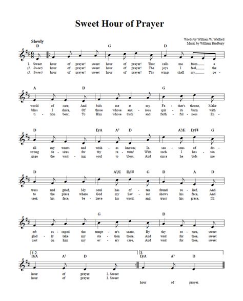 Sweet Hour of Prayer: Chords, Lyrics, and Sheet Music for C Instruments