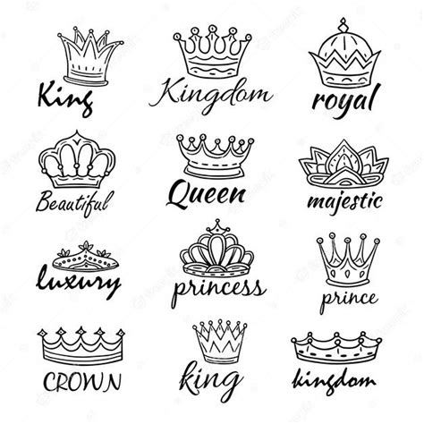 hand drawn crown logos with the words queen and prince