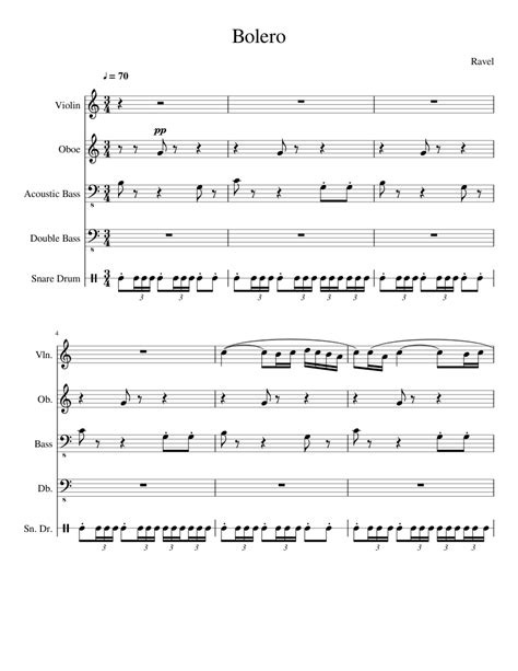 Ravel's Bolero Sheet music for Violin, Oboe, Snare Drum, Contrabass ...