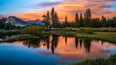 landscape, Sunset, Lake, Trees, Mountains Wallpapers HD / Desktop and Mobile Backgrounds