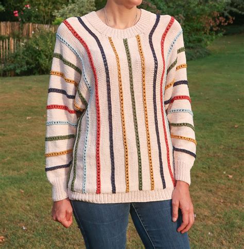 Sweater Knitting Pattern FREE - Katrina Striped Knit Sweater