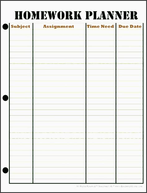 Printable Homework Planner