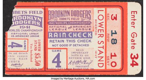 1941 World Series Game 4 Ticket Stub (Yankees vs. Dodgers).... | Lot ...