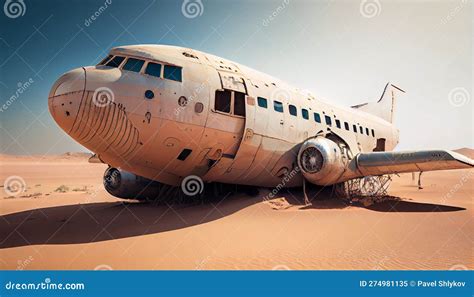 Abandoned Aircraft in Sand Desert Stock Illustration - Illustration of ...