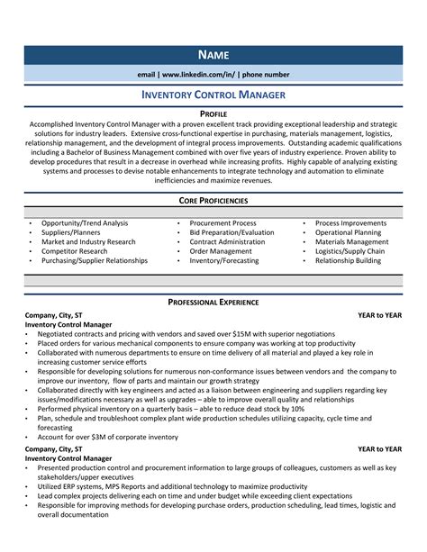 Inventory Control Manager Resume Example & Guide (2021) in 2024 | Resume examples, Manager ...