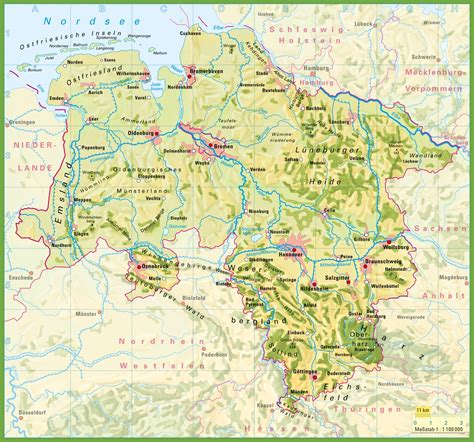 Lower Saxony physical map