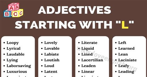 Adjectives that Start with L: Useful List of 100 English Adjectives Beginning with L - Love English