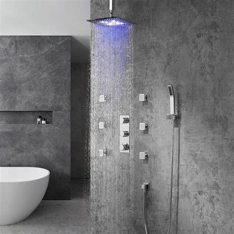 Modern Ceiling Mounted LED 12" Rain Shower System with Handheld Shower ...