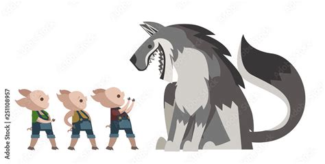 three little pigs with big bad wolf Stock Vector | Adobe Stock