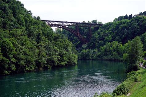 Italy, Lombardy, Along the Adda River, the Bridge of Paderno D`Adda ...