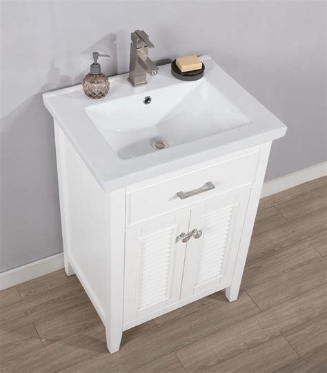 Transitional 24" Single Sink Bathroom Vanity with Porcelain Integrated Counterop in White Finish