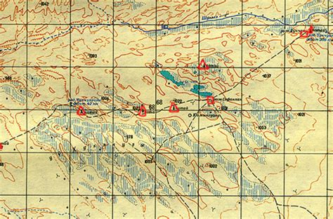 The Soviet military topographic map of the area of the Yumen Guan