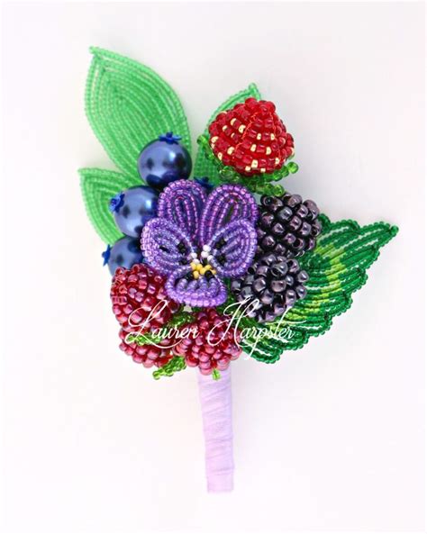 Rose and Berry Wedding Bouquet | Beaded flowers, French beaded flowers, Flower patterns