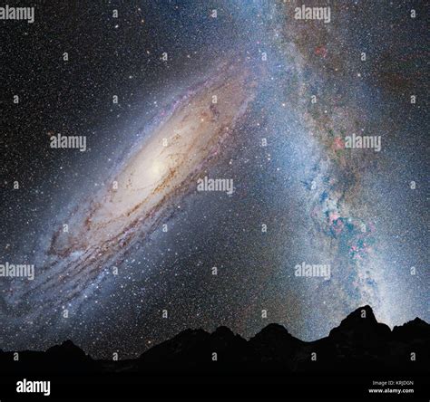 Milky Way-Andromeda Collision close-up Stock Photo - Alamy