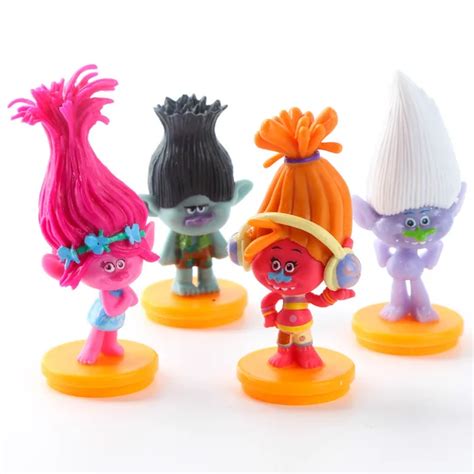 Trolls de PVC Figuras de Acción Muñecas Troll 2016 4 unids/set DreamWorks Trolls muñeca Juguetes ...